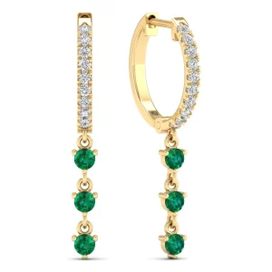 Emerald Drop Diamond Huggies Earrings - Yellow Gold