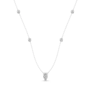 Bezel Pear & Round diamond necklace - White Gold
