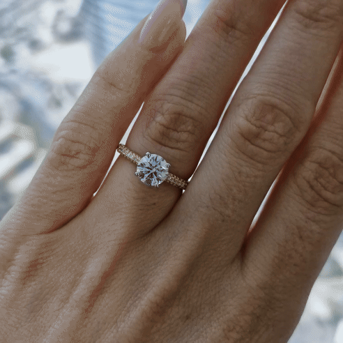 Engagement _Shaima_Round Diamond Solitaire micro pave band_Ring_diamond ring_engagement rings_Labgrown_18K Gold_ETIKA Jewels_Dubai_Abu DHabi
