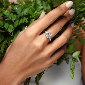 lifestyle_white gold_Badia_Certified Emerald Ring with Tapered side Baguette_diamond ring_engagement ring_labgrown diamonds_Dubai_Abu Dhabi_ETIKA Jewels