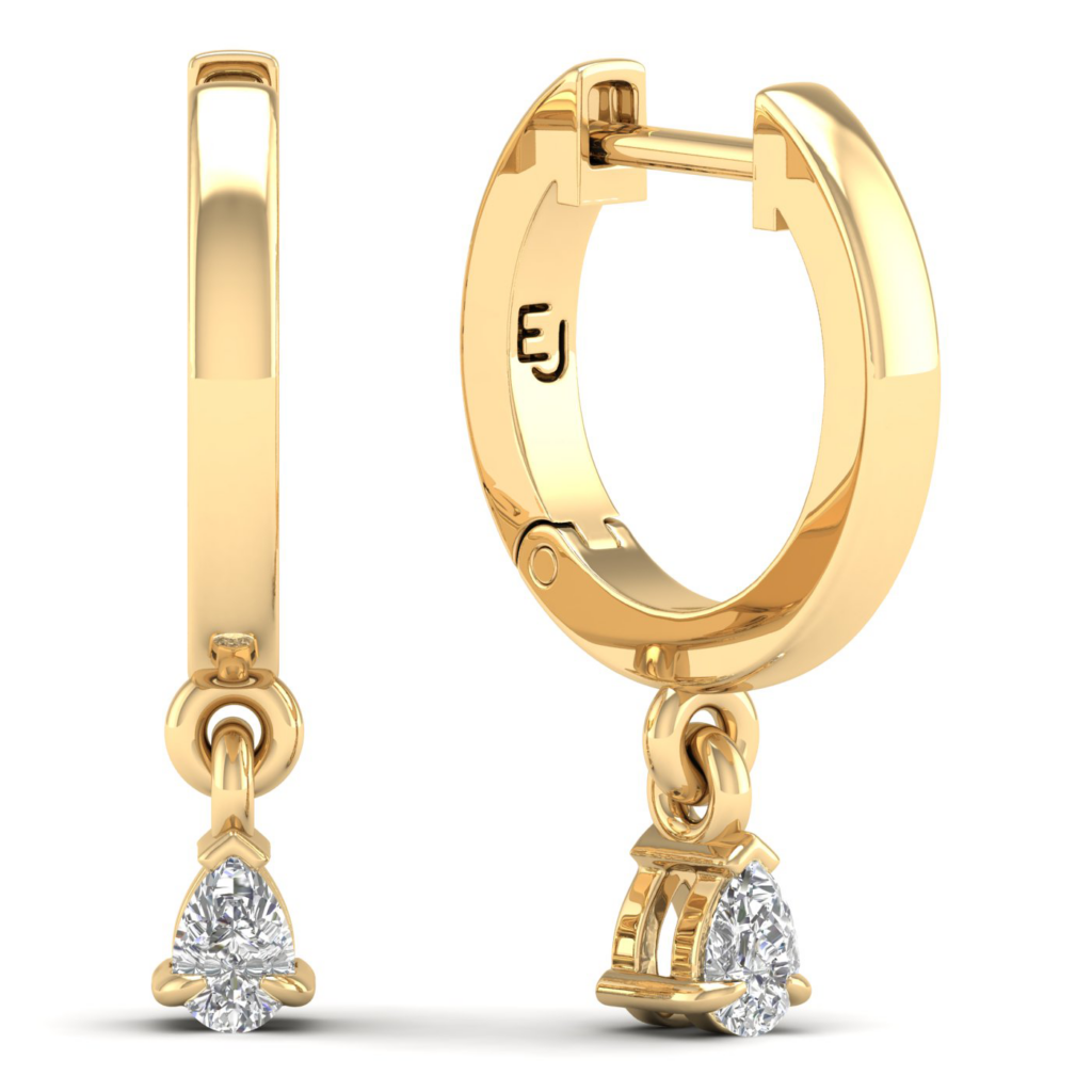 white gold_Mini Huggies with a Drop_Diamond_18K Gold_ear piercing_earrings_labgrown diamonds_jewelry_ETIKA Jewels